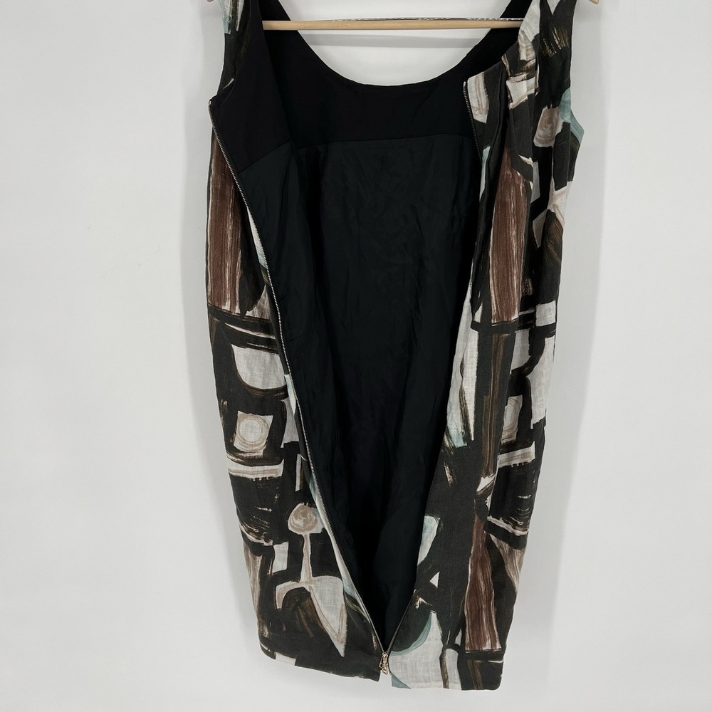 Lafayette 148 New York Womens‎ Brown Print Linen Shift Dress Sz 4 - Picture 9 of 15